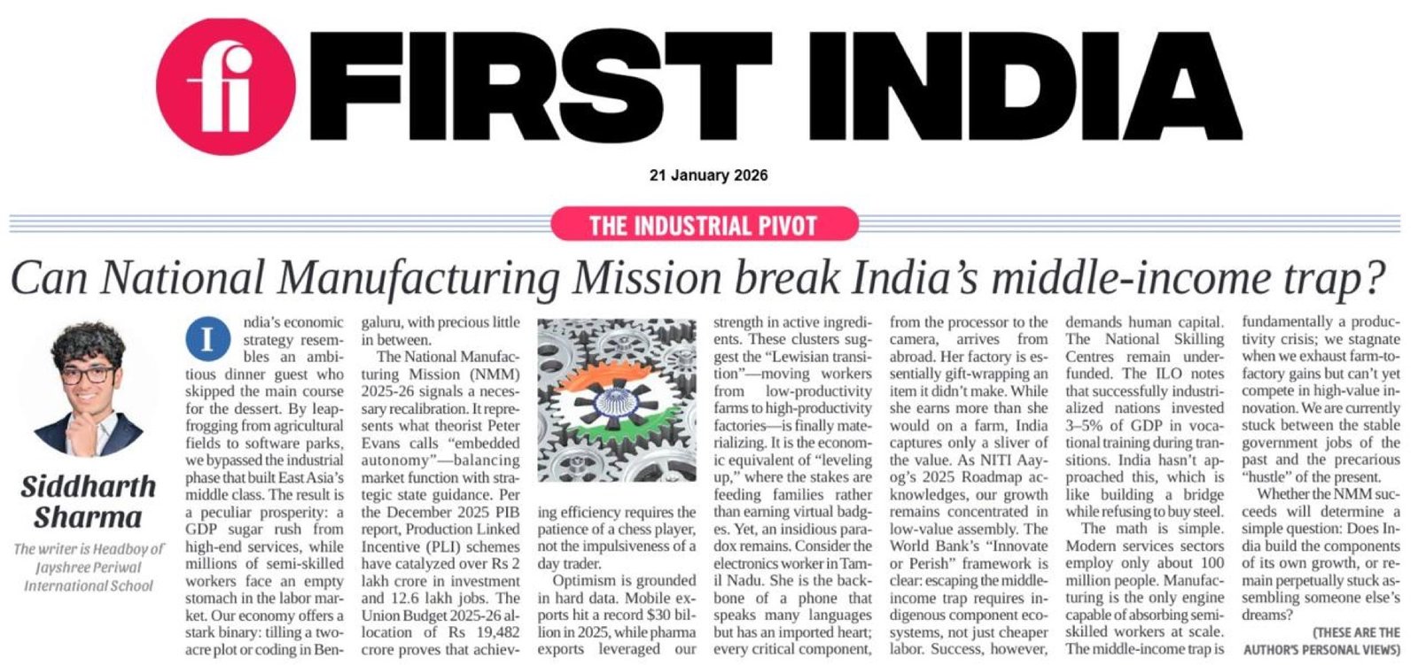 First India column, 21 January 2026: Can National Manufacturing Mission break India's middle-income trap?