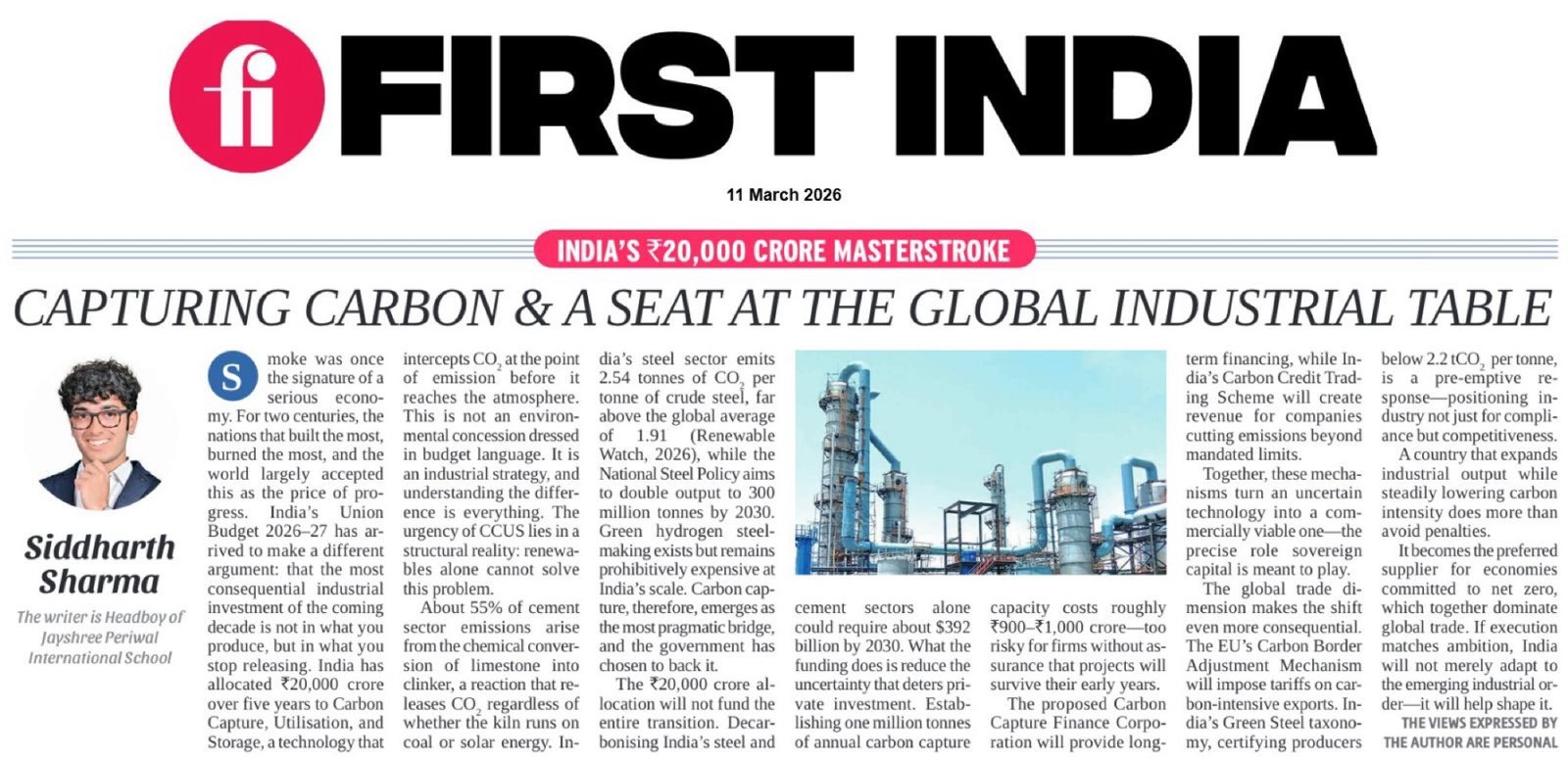 First India column, 11 March 2026: Capturing Carbon & A Seat At The Global Industrial Table