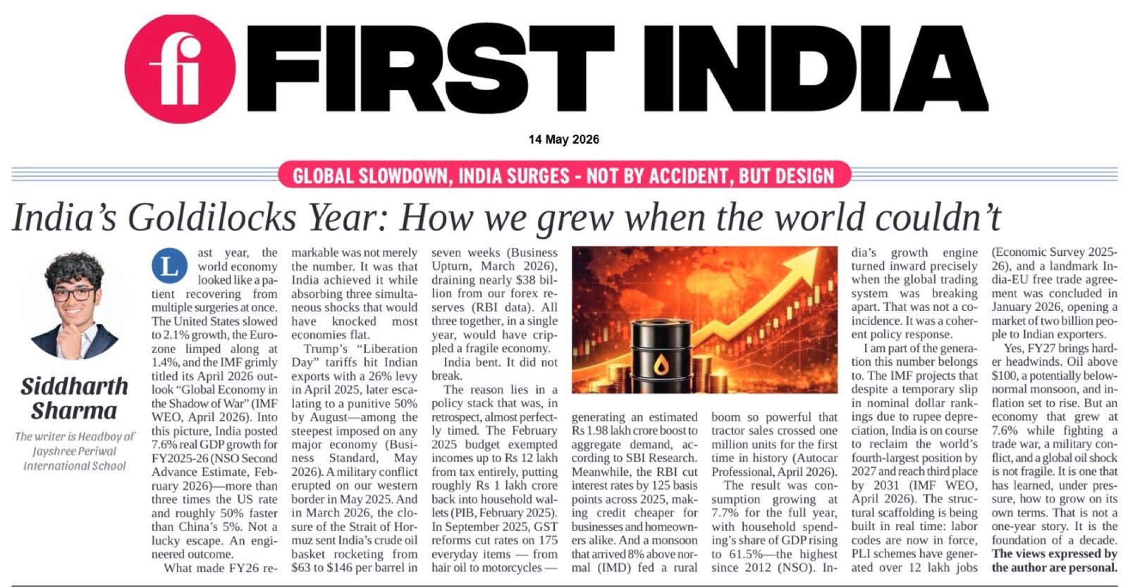 First India column, 14 May 2026: India's Goldilocks Year — How we grew when the world couldn't