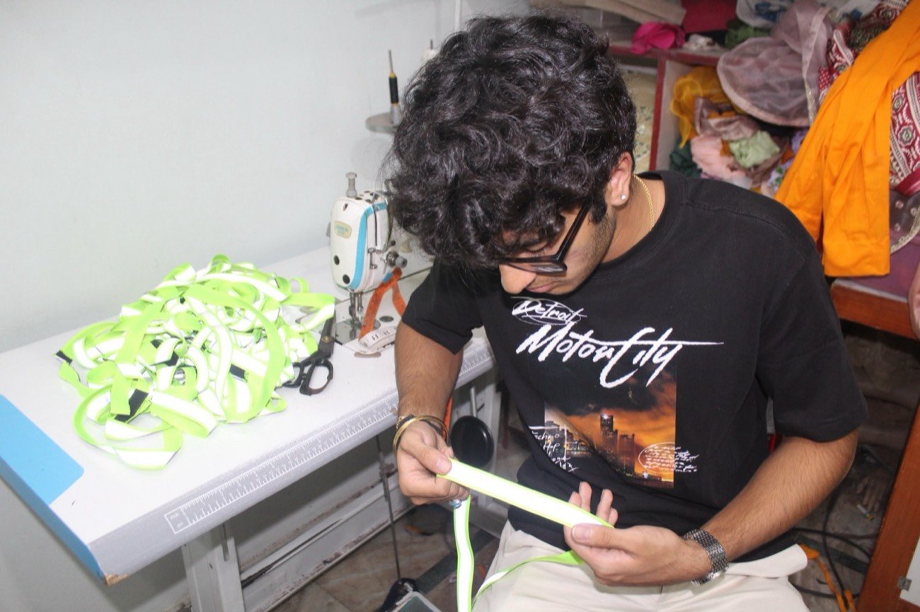 A finished batch of reflective collars