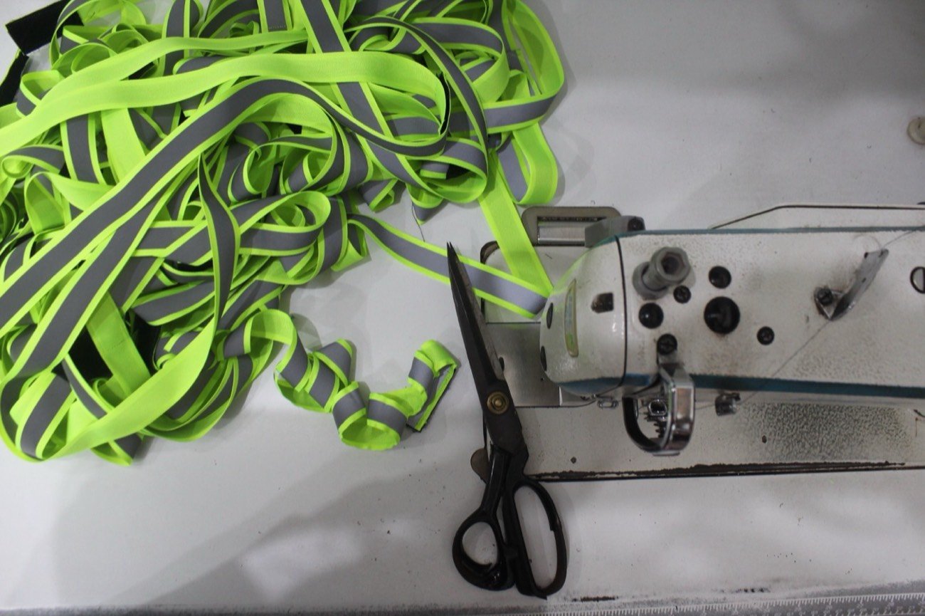 Close-up of the polyester reflective webbing used for the collars
