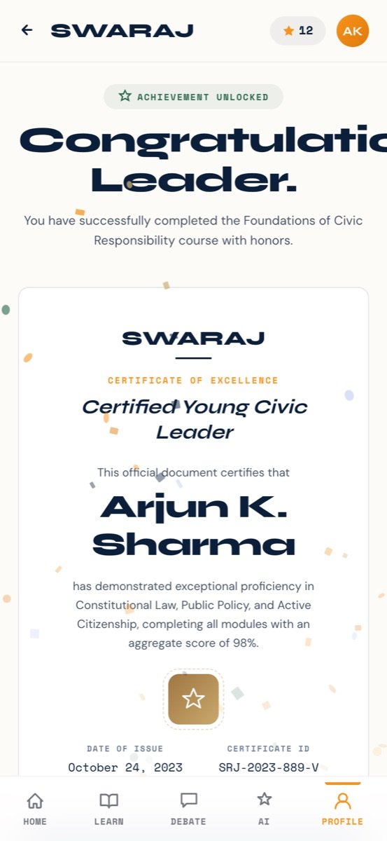 A Swaraj completion certificate