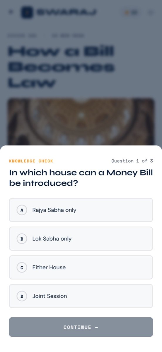 A Swaraj quiz screen